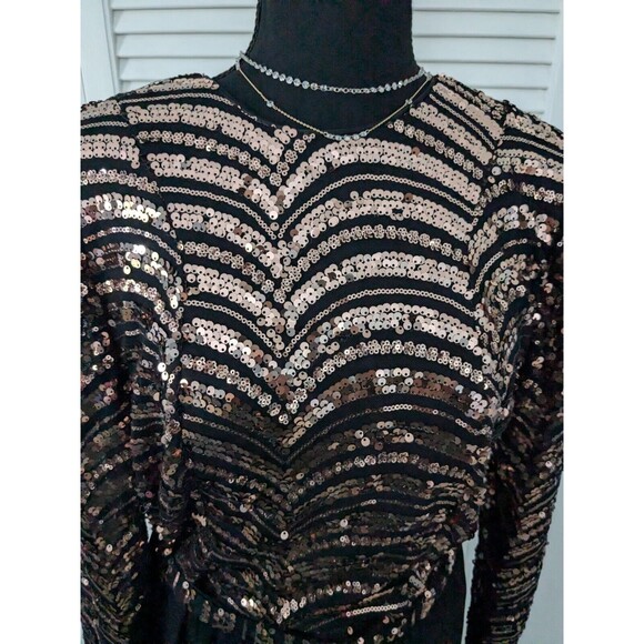 Sequin Jumpsuit Women’s L 12/14 Black Rose Gold Holiday Party Wedding NYE NWT - Picture 2 of 16